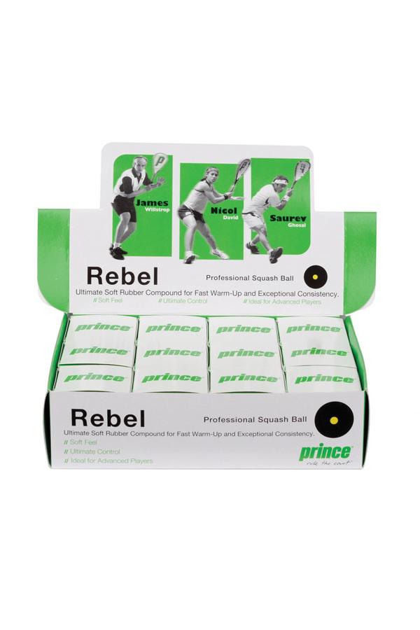 Prince Rebel Squash Balls single yellow dot - 1 doz box